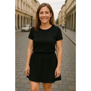 Chicos A Line Skirt Womens Size 2 US Large Smocked Back Pull On Black Casual